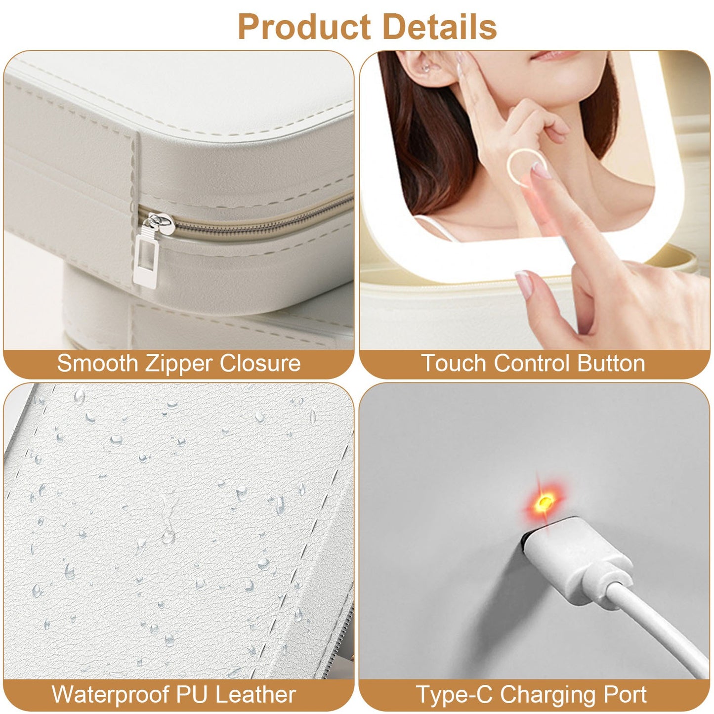 Portable Makeup Bag with LED Mirror – 3 Light Modes & 4 Compartments