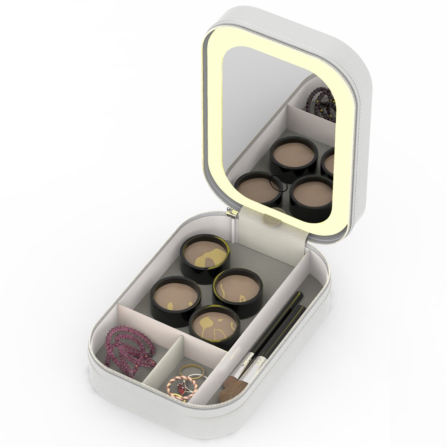 Portable Makeup Bag with LED Mirror – 3 Light Modes & 4 Compartments