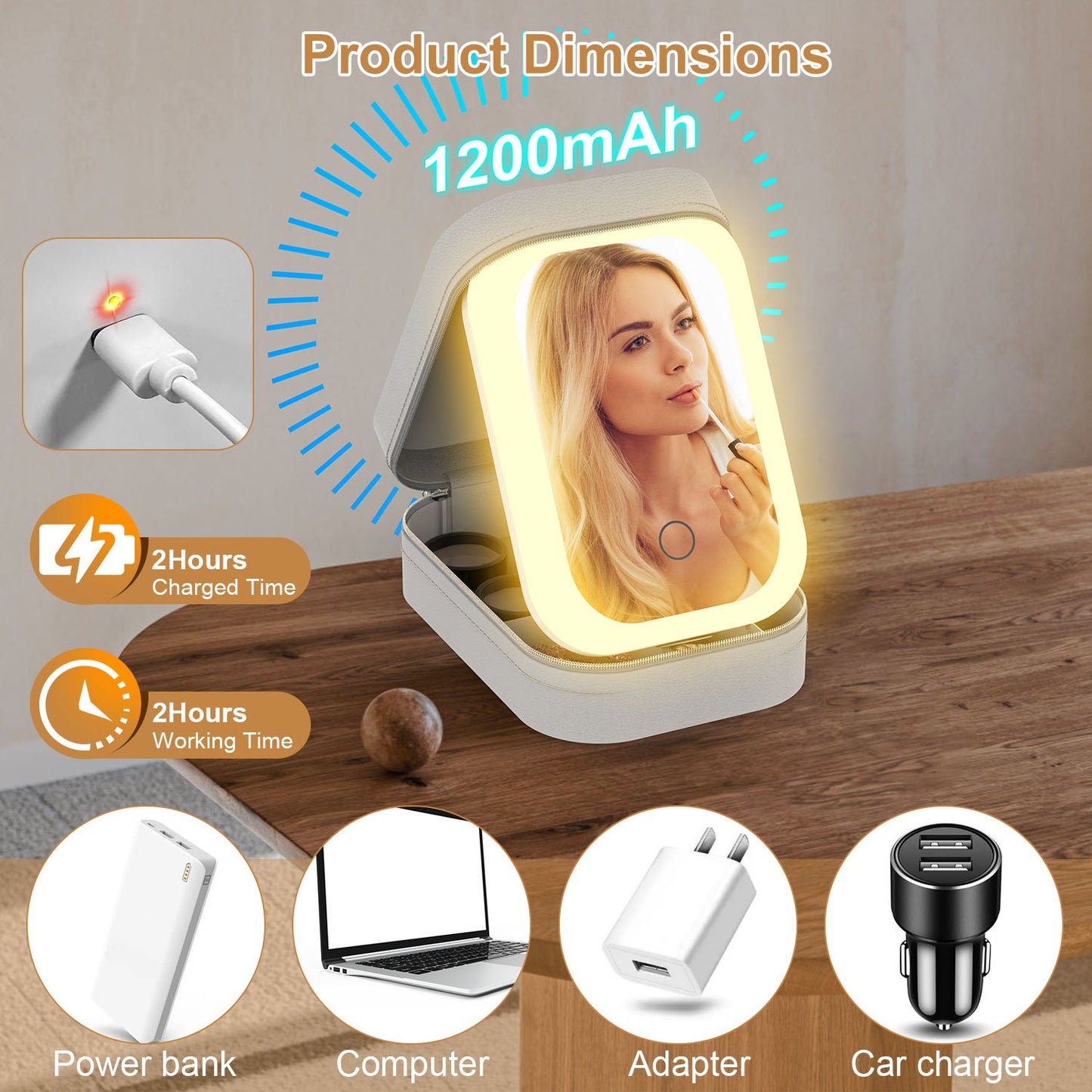 Portable Makeup Bag with LED Mirror – 3 Light Modes & 4 Compartments