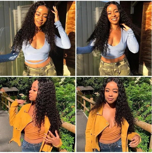 A Hair Front Wig Womens Brazilian Human Long Curly Lace Wavy Hair Wig