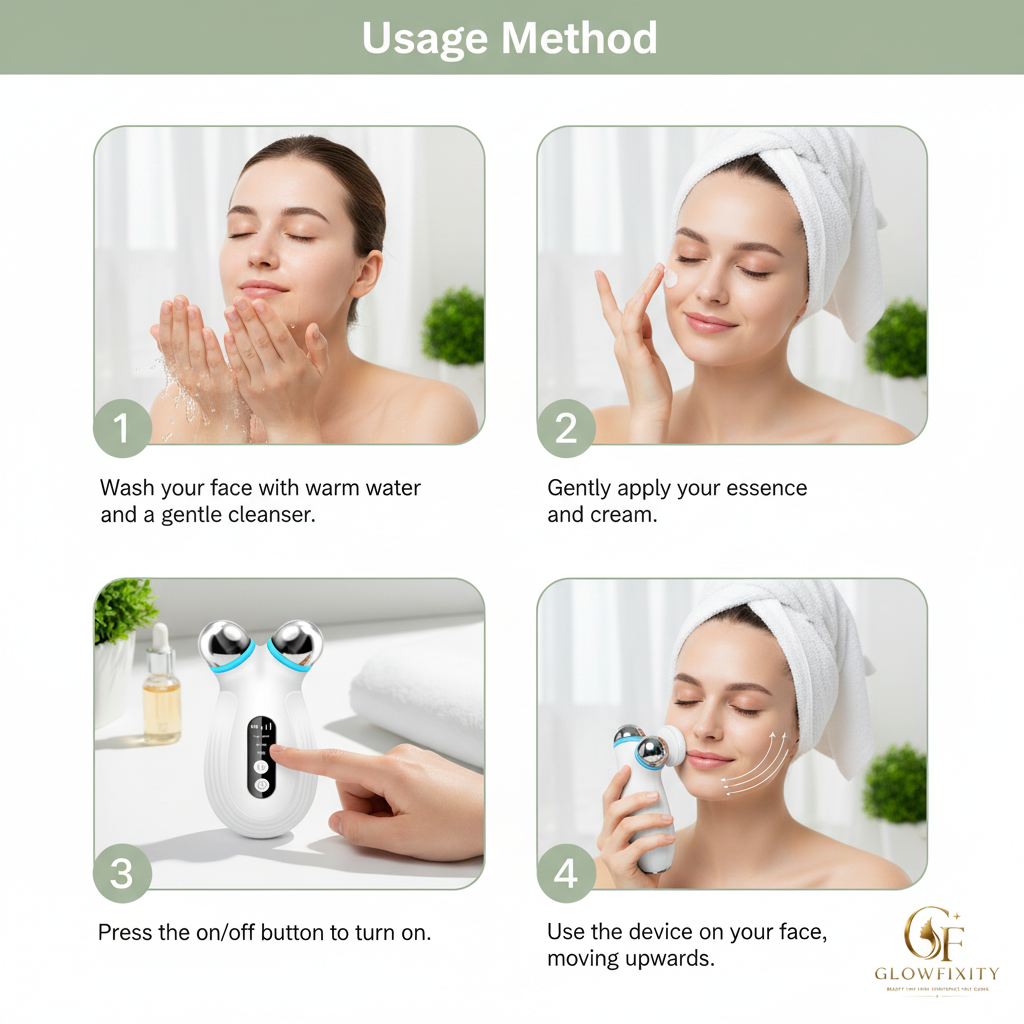 GlowLift Pro - Usage Method blanco y verde