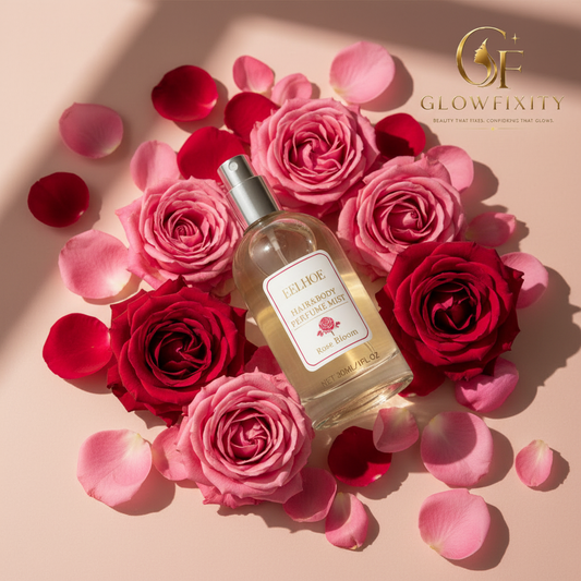 Rose Perfume - Flat Lay with Roses